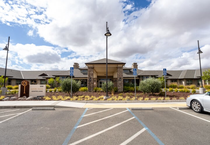 Professional Salon With Two Styling Chairs Modern Lighting Skilled Nursing Facility Rocklin CA assisted-living-entrance