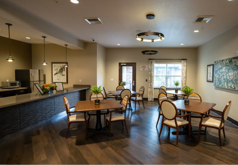 Elegant Lobby Seating Area With Modern Lighting Dementia Care Facility communal-areas