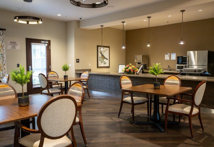 Welcoming Reception Desk With Modern Wood Paneling Assisted Living Facility lounge-area-assisted-living