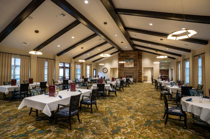 Elegant Dessert Display With Fresh Berries Skilled Nursing Facility spacious-dining-room